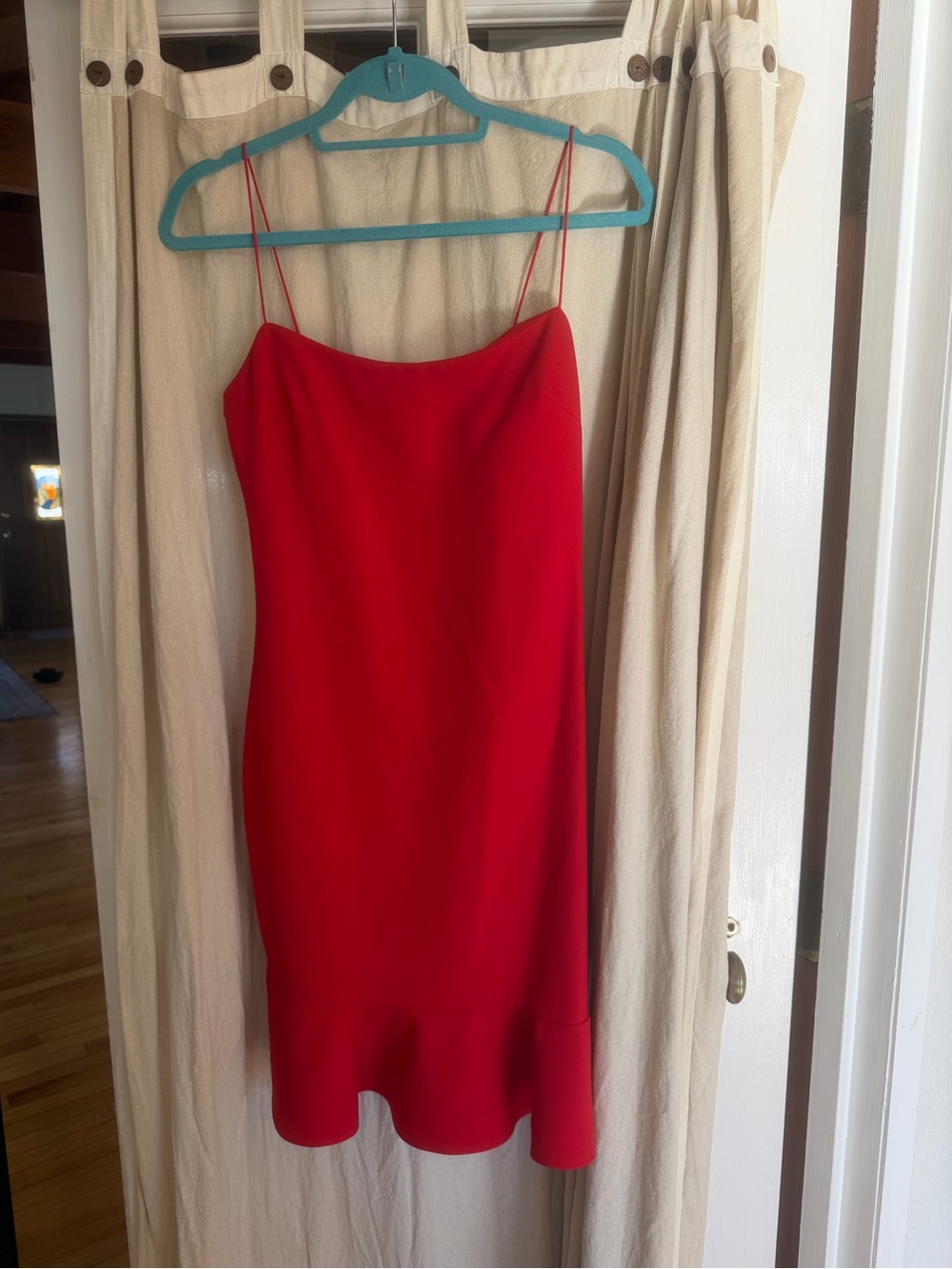 Likely Red Tight Midi Dress with Ruffle Hem